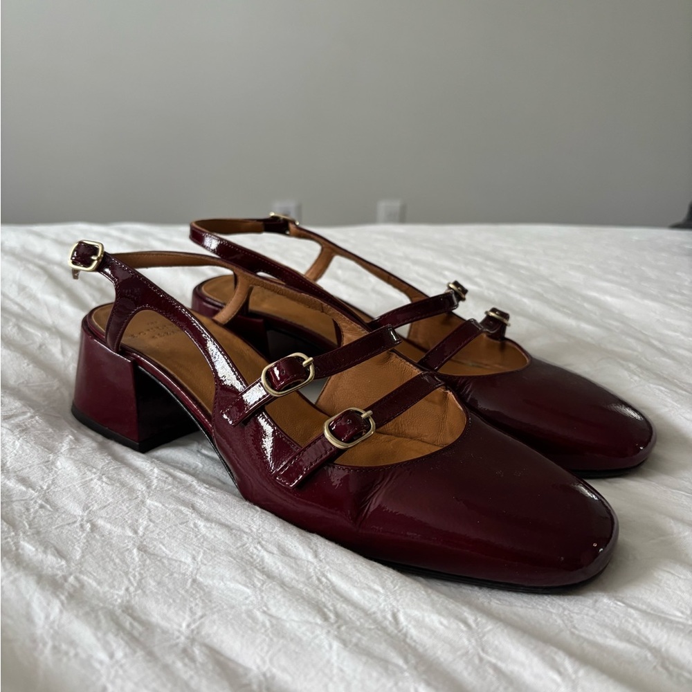 RARE Sezane “Patent Purple” Burgundy Paula Babies